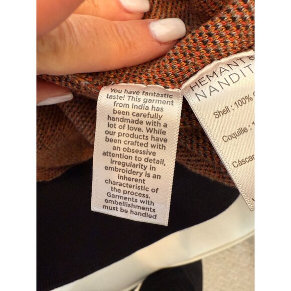 Hemant and Nadita Black Orange Oversized Floral Rafa Cardigan - Size M - Picture 6 of 10